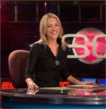 Bristol, CT - July 18, 2012 - Studio F: Lindsay Czarniak (l) and Kevin Negandhi on the set of SportsCenter.<br /> (Photo by Joe Faraoni / ESPN Images)